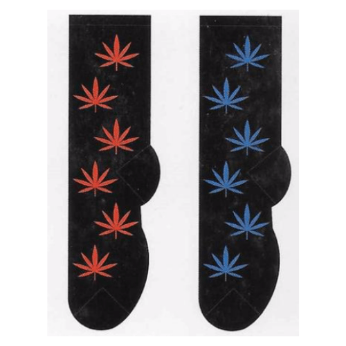 Cannabis Weed Pot Men's Blue/ Red Socks